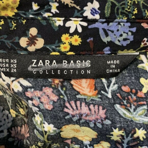 Zara Basics Black Floral Long Sleeves Button Down Blouse Size XS - Picture 3 of 11